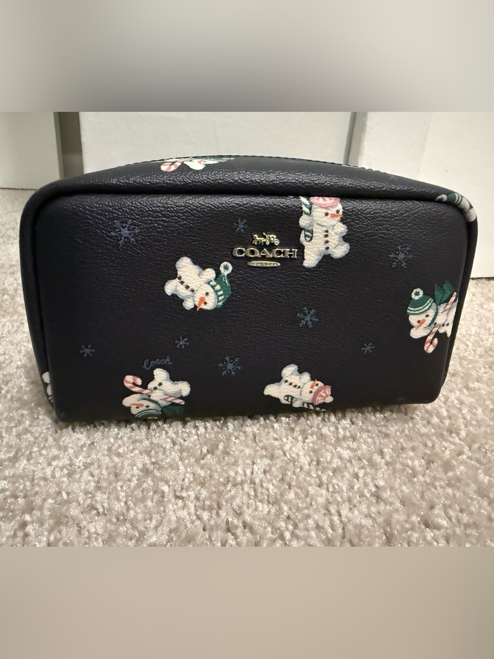 Coach Navy Snowman Cosmetic Pouch with Gold Logo